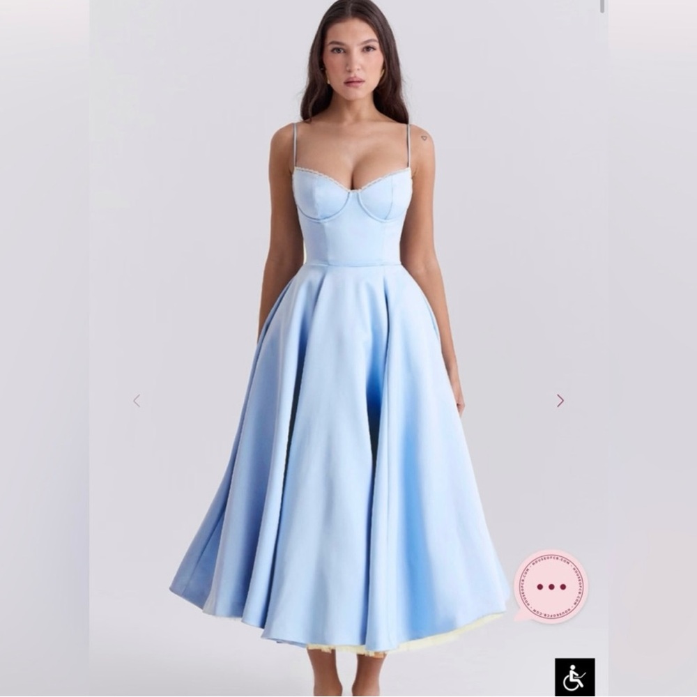 House of CB MADEMOISELLE Cinderella Blue Tulle Midi Dress sweetheart neckline